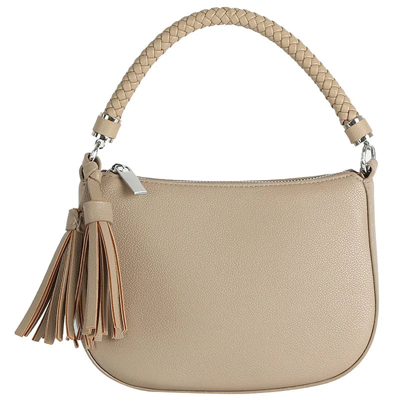 Tassel Charm Shoulder Bag - Stone - Shoulder Bags