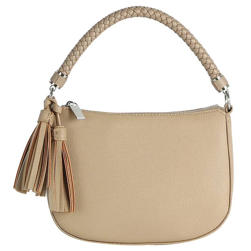 Tassel Charm Shoulder Bag - Taupe - Shoulder Bags