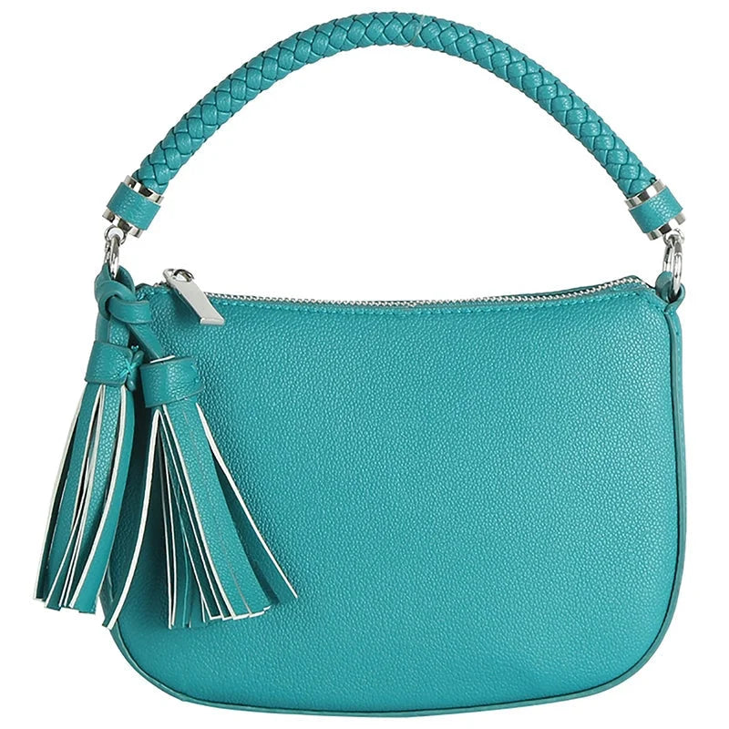 Tassel Charm Shoulder Bag - Turquoise - Shoulder Bags