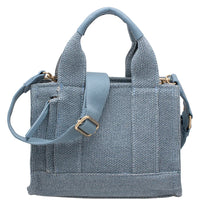 Textured Handle Satchel Bag - Blue - Shoulder Bags