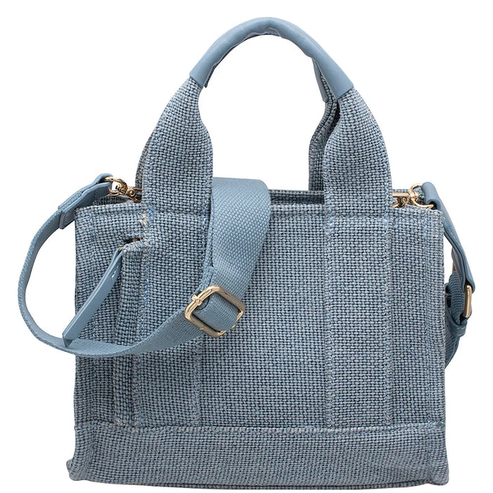 Textured Handle Satchel Bag - Blue - Shoulder Bags