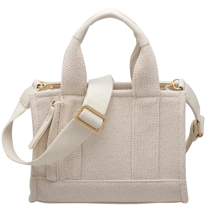 Textured Handle Satchel Bag - Ivory - Shoulder Bags