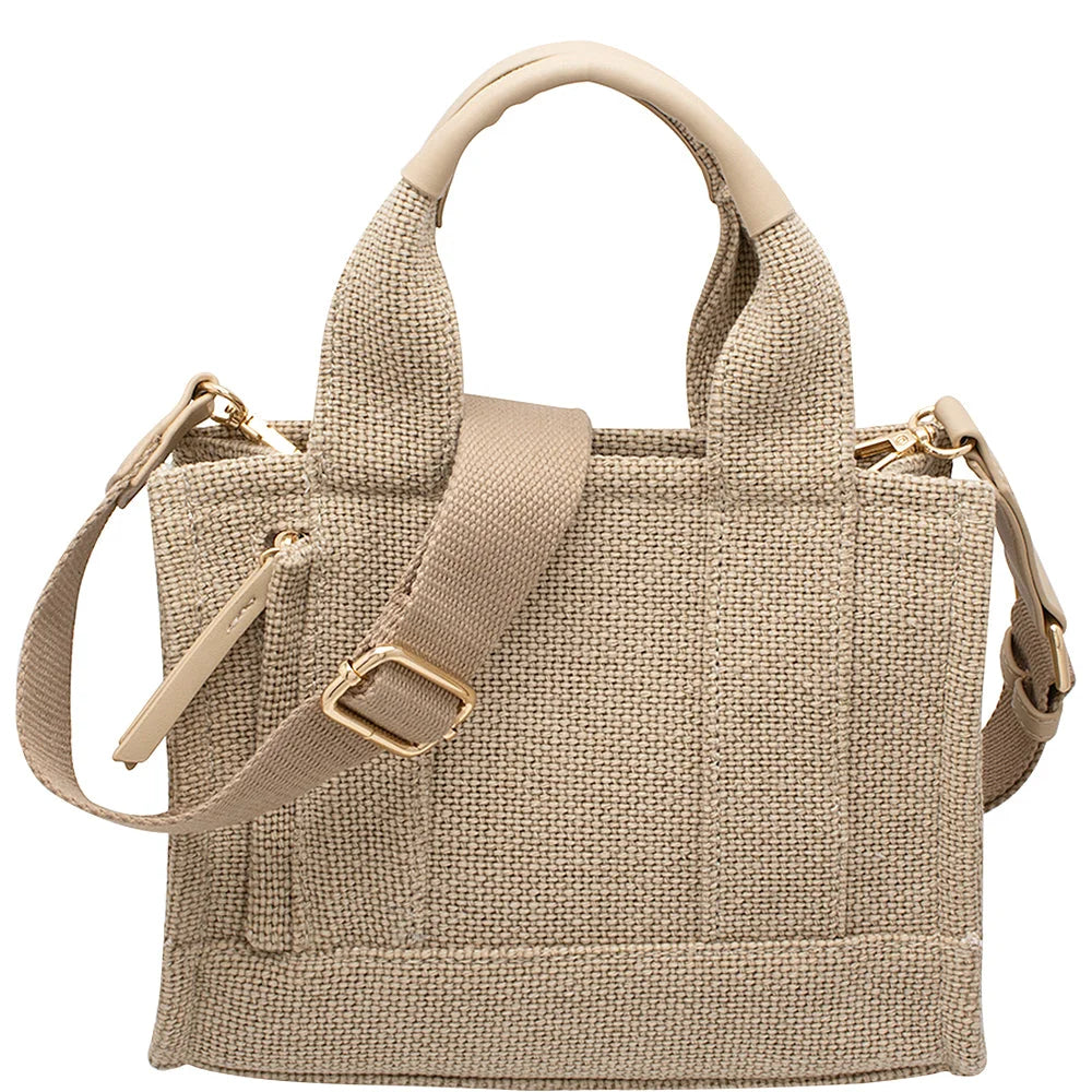 Textured Handle Satchel Bag - Natural - Shoulder Bags