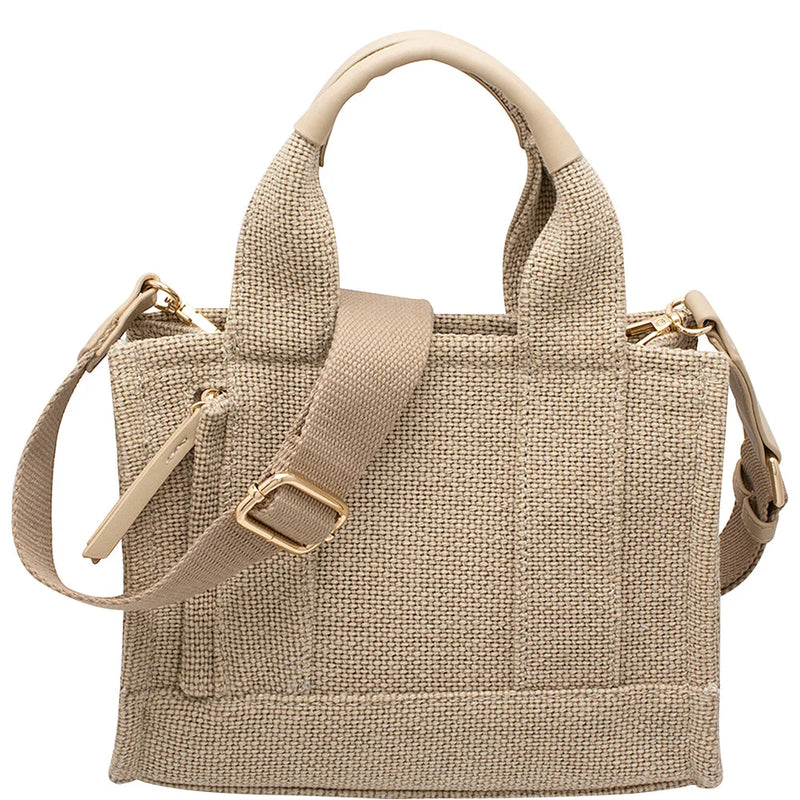 Textured Handle Satchel Bag - Natural - Shoulder Bags
