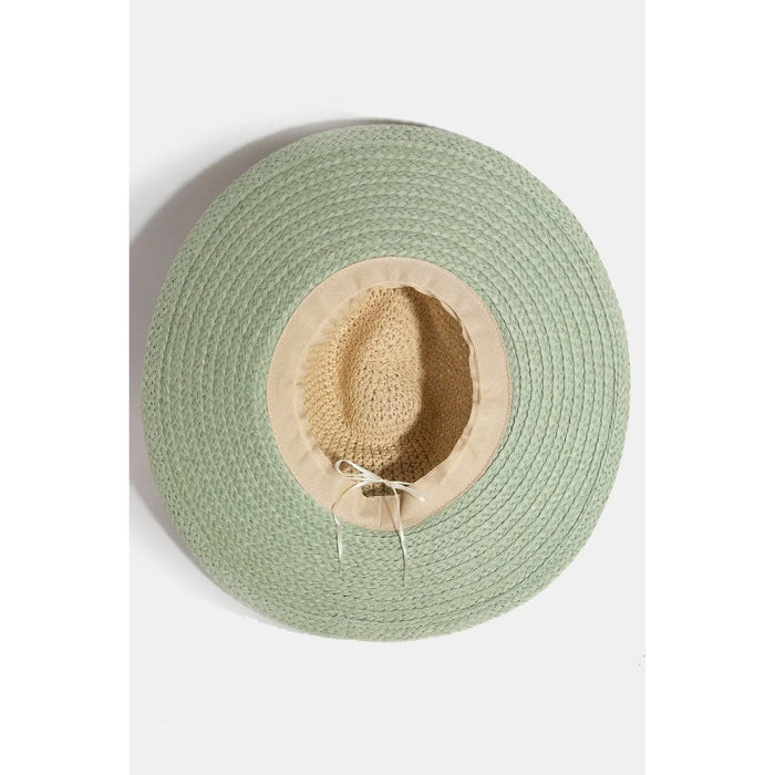 Tone Contrast Straw Hat - Sage