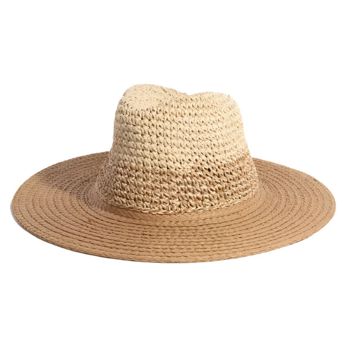 Tone Contrast Straw Hat - Khaki