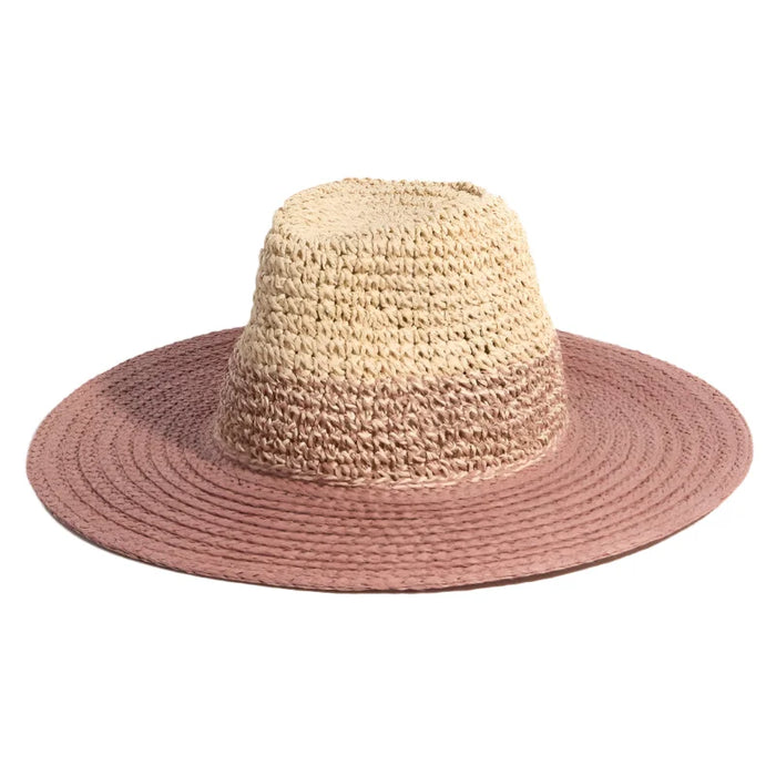 Tone Contrast Straw Hat - Pink