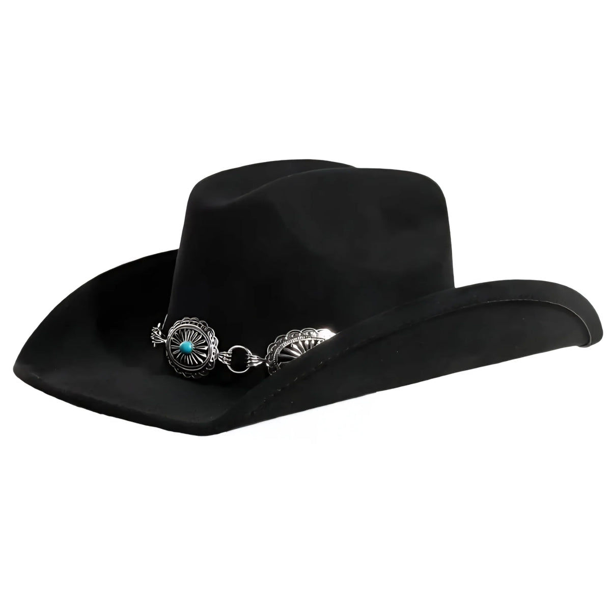 Turquoise Stud Concho Belt Western Cowboy Hat Black FELT HAT