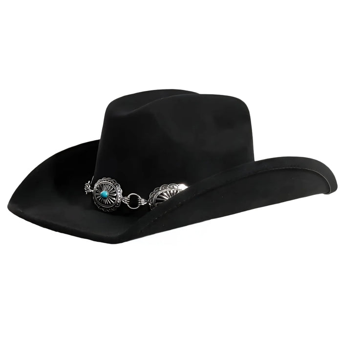 Turquoise Stud Concho Belt Western Cowboy Hat - Black