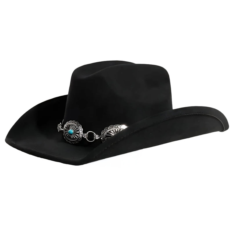 Turquoise Stud Concho Belt Western Cowboy Hat Black FELT HAT