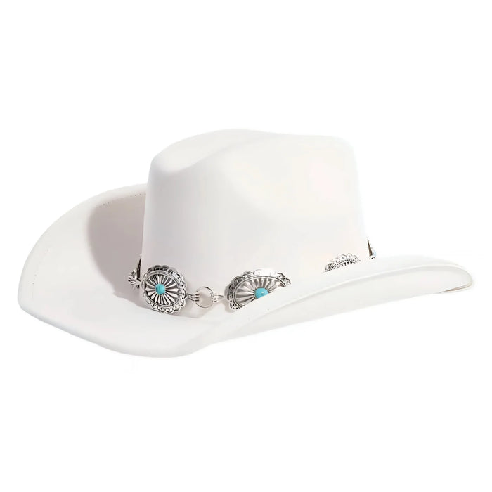 Turquoise Stud Concho Belt Western Cowboy Hat Ivory FELT HAT