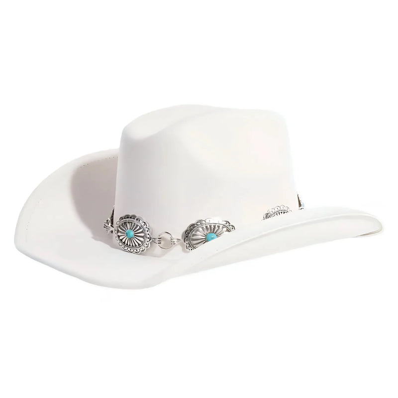 Turquoise Stud Concho Belt Western Cowboy Hat Ivory FELT HAT