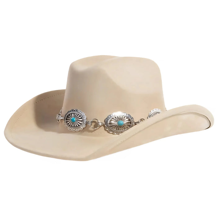 Turquoise Stud Concho Belt Western Cowboy Hat Khaki FELT HAT