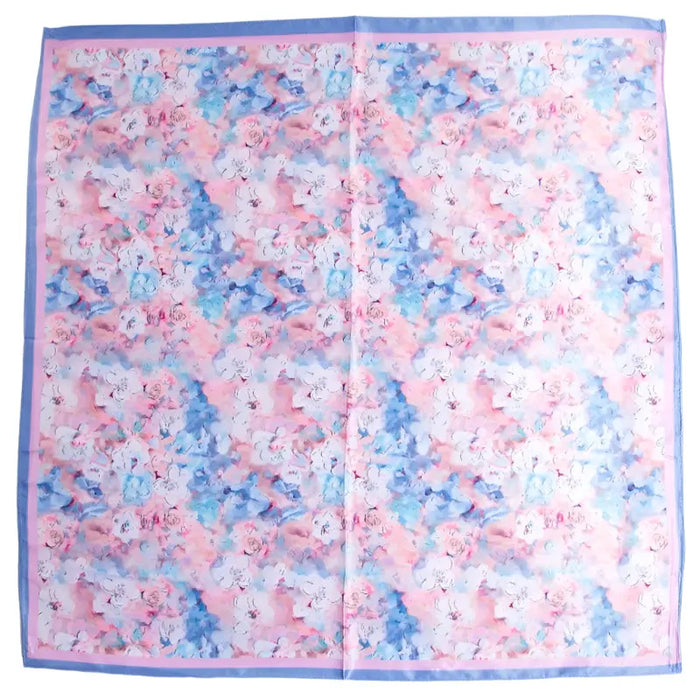 Vibrant Floral Square Bandana Scarf - Blue - SCARVES