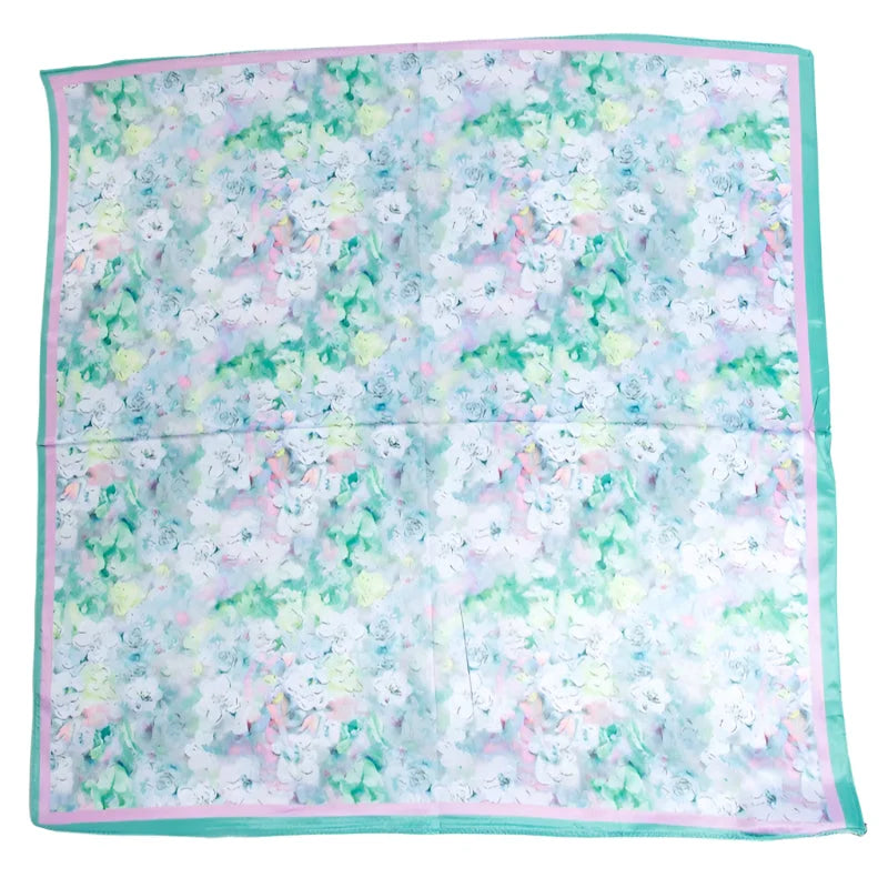 Vibrant Floral Square Bandana Scarf - Green - SCARVES