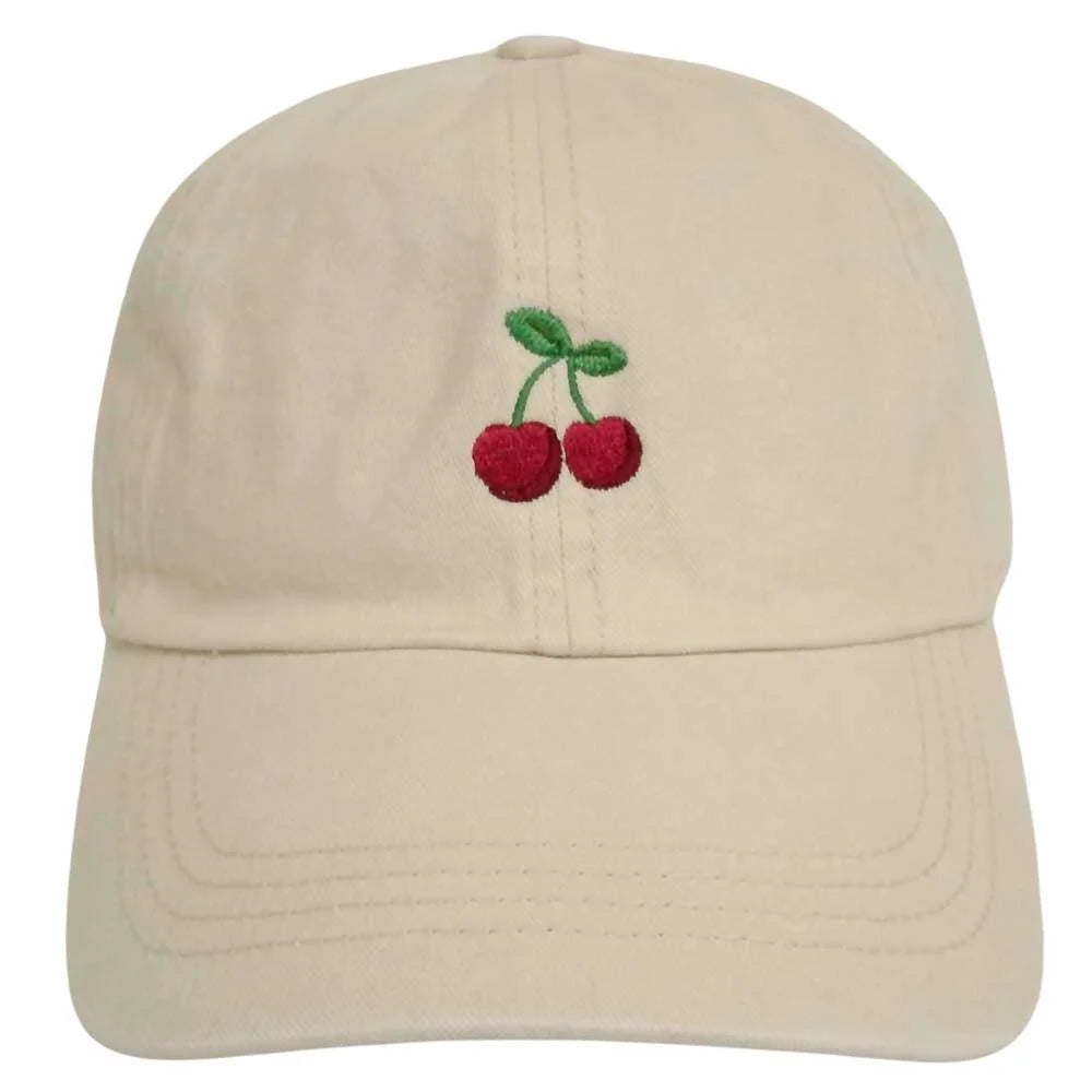 Vintage Cherry Embroidered Baseball Cap - Beige - BASEBALL CAPS