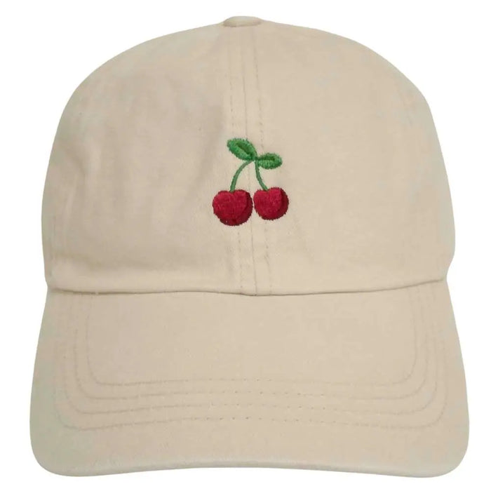 Vintage Cherry Embroidered Baseball Cap - Beige - BASEBALL CAPS
