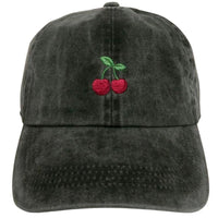 Vintage Cherry Embroidered Baseball Cap - Black - BASEBALL CAPS