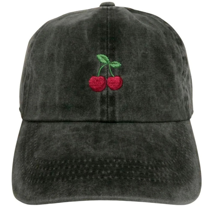 Vintage Cherry Embroidered Baseball Cap - Black
