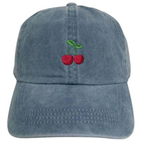 Vintage Cherry Embroidered Baseball Cap - Denim Blue - BASEBALL CAPS
