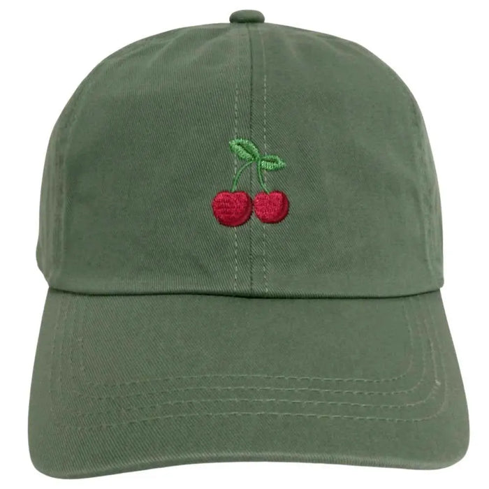 Vintage Cherry Embroidered Baseball Cap - Sage - BASEBALL CAPS