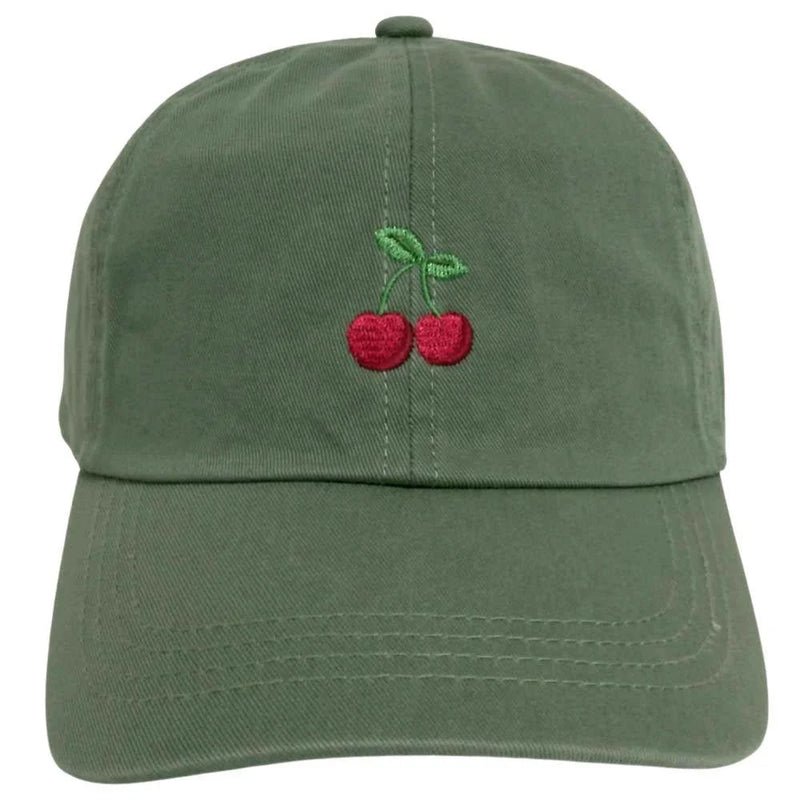 Vintage Cherry Embroidered Baseball Cap - Sage - BASEBALL CAPS