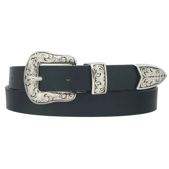 Vintage Swirl Embossed Western Buckle Belt - Black - Belt