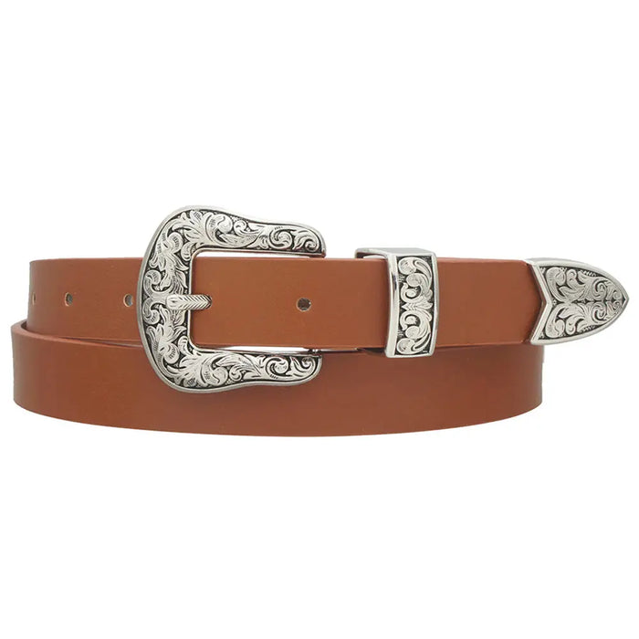 Vintage Swirl Embossed Western Buckle Belt - Cognac - Belt