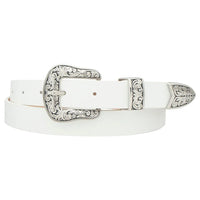 Vintage Swirl Embossed Western Buckle Belt - White - Belt