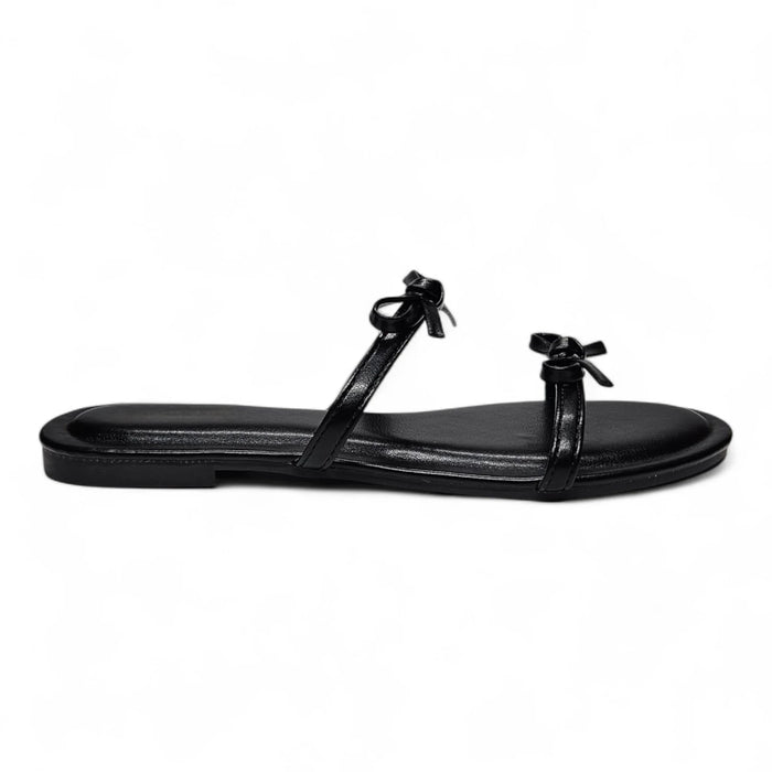Wallet Double Bow Strap Slide Sandal - Black