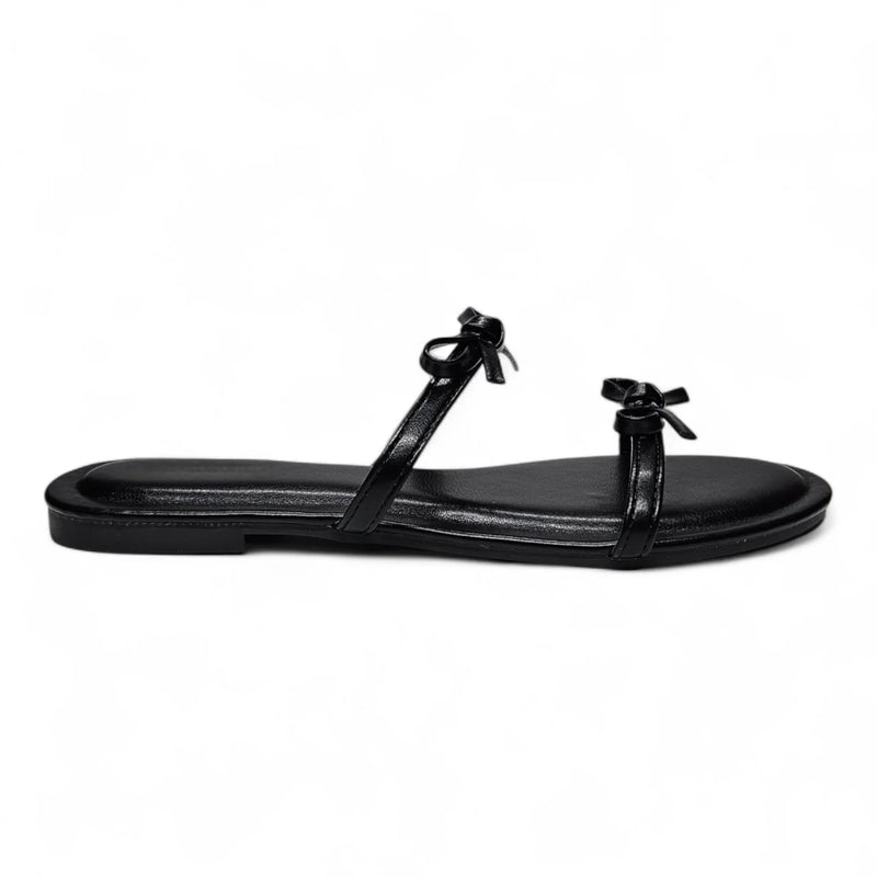 Wallet Double Bow Strap Slide Sandal - Black / 5.5 - SLIP-ONS & FLATS