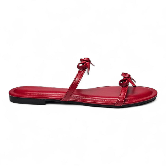 Wallet Double Bow Strap Slide Sandal - Cherry
