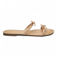 Wallet Double Bow Strap Slide Sandal - Nude / 5.5 - SLIP-ONS & FLATS