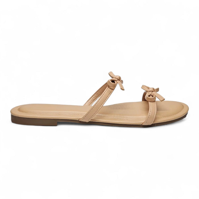Wallet Double Bow Strap Slide Sandal - Nude / 5.5 - SLIP-ONS & FLATS