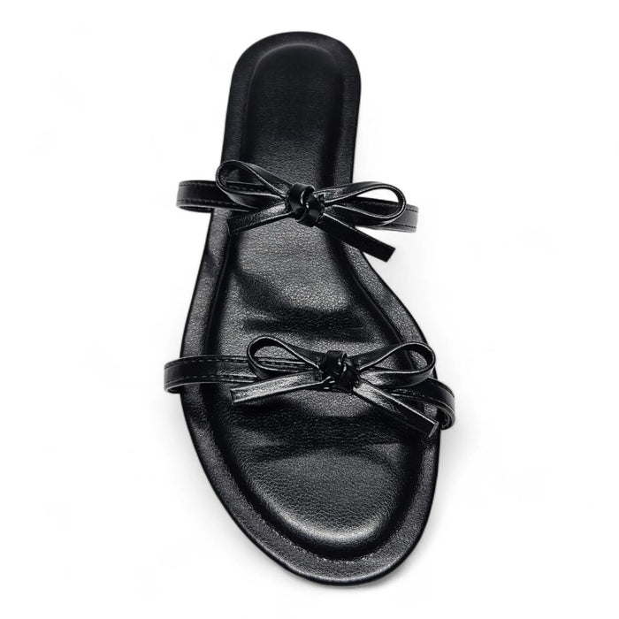 Wallet Double Bow Strap Slide Sandal - Cherry