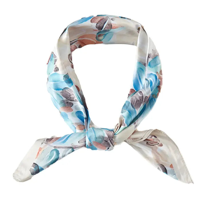 Water Color Flower Print Square Bandana Scarf - Beige - SCARVES