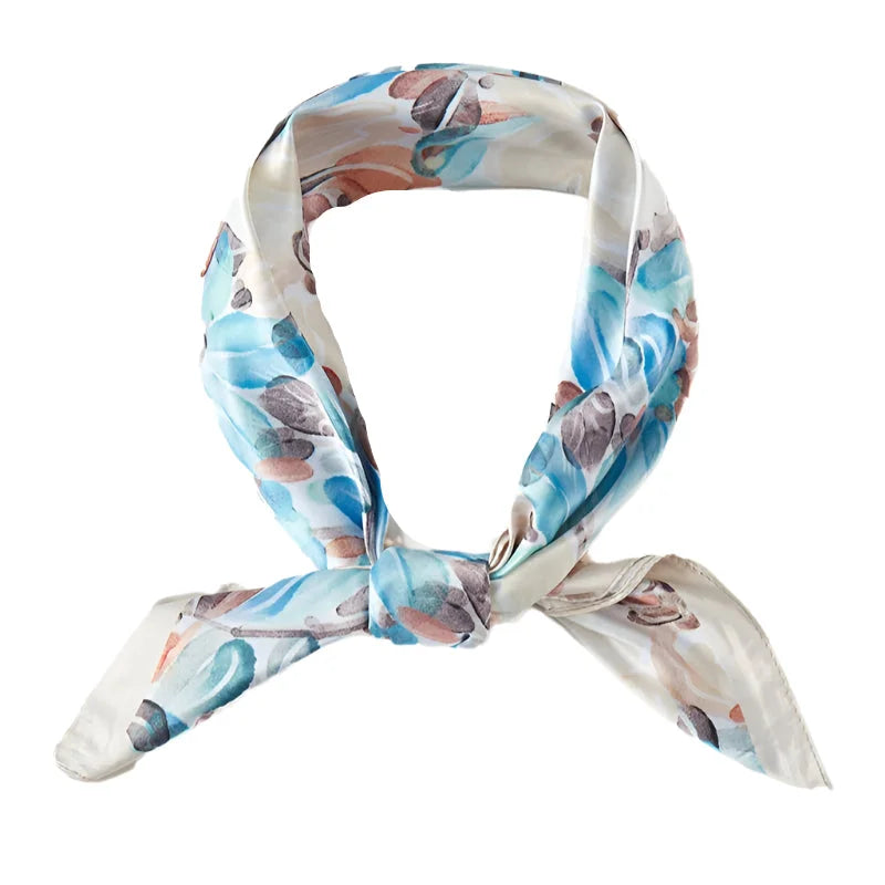 Water Color Flower Print Square Bandana Scarf - Beige - SCARVES