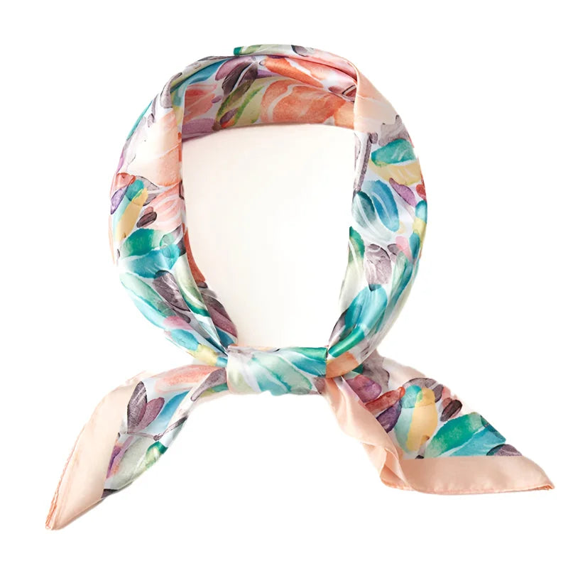Water Color Flower Print Square Bandana Scarf - Orange - SCARVES
