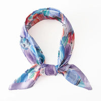 Water Color Flower Print Square Bandana Scarf - Purple - SCARVES
