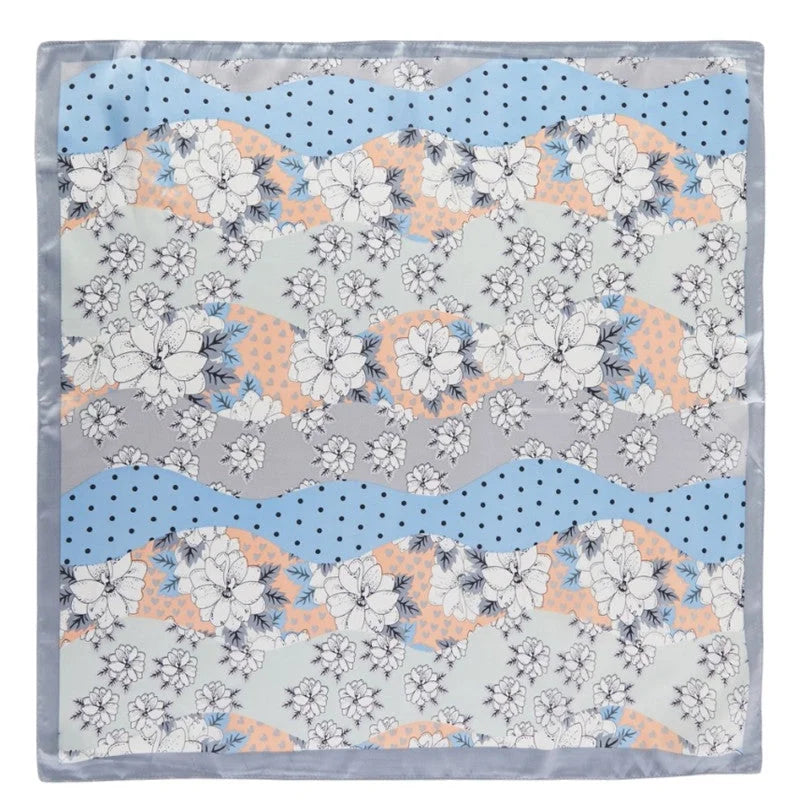 Wavy Flower Polka Dot Striped Pattern Scarf - Gray - SCARVES