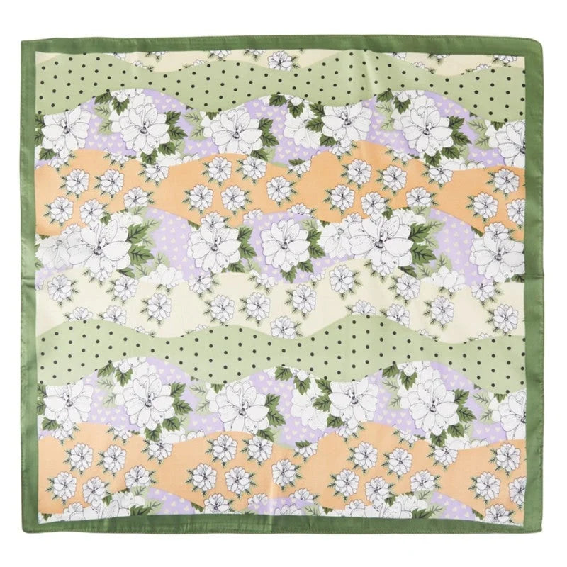 Wavy Flower Polka Dot Striped Pattern Scarf - Olive - SCARVES