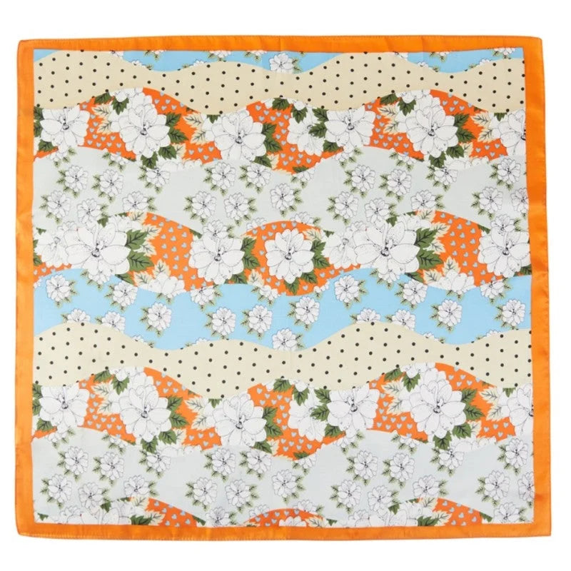 Wavy Flower Polka Dot Striped Pattern Scarf - Orange - SCARVES