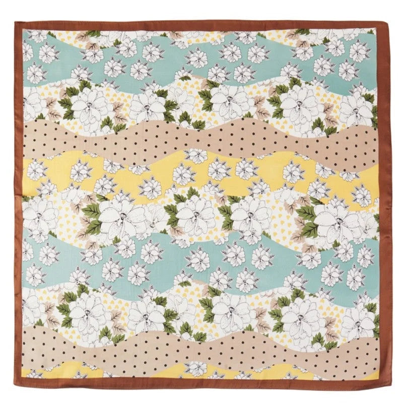 Wavy Flower Polka Dot Striped Pattern Scarf - Taupe - SCARVES