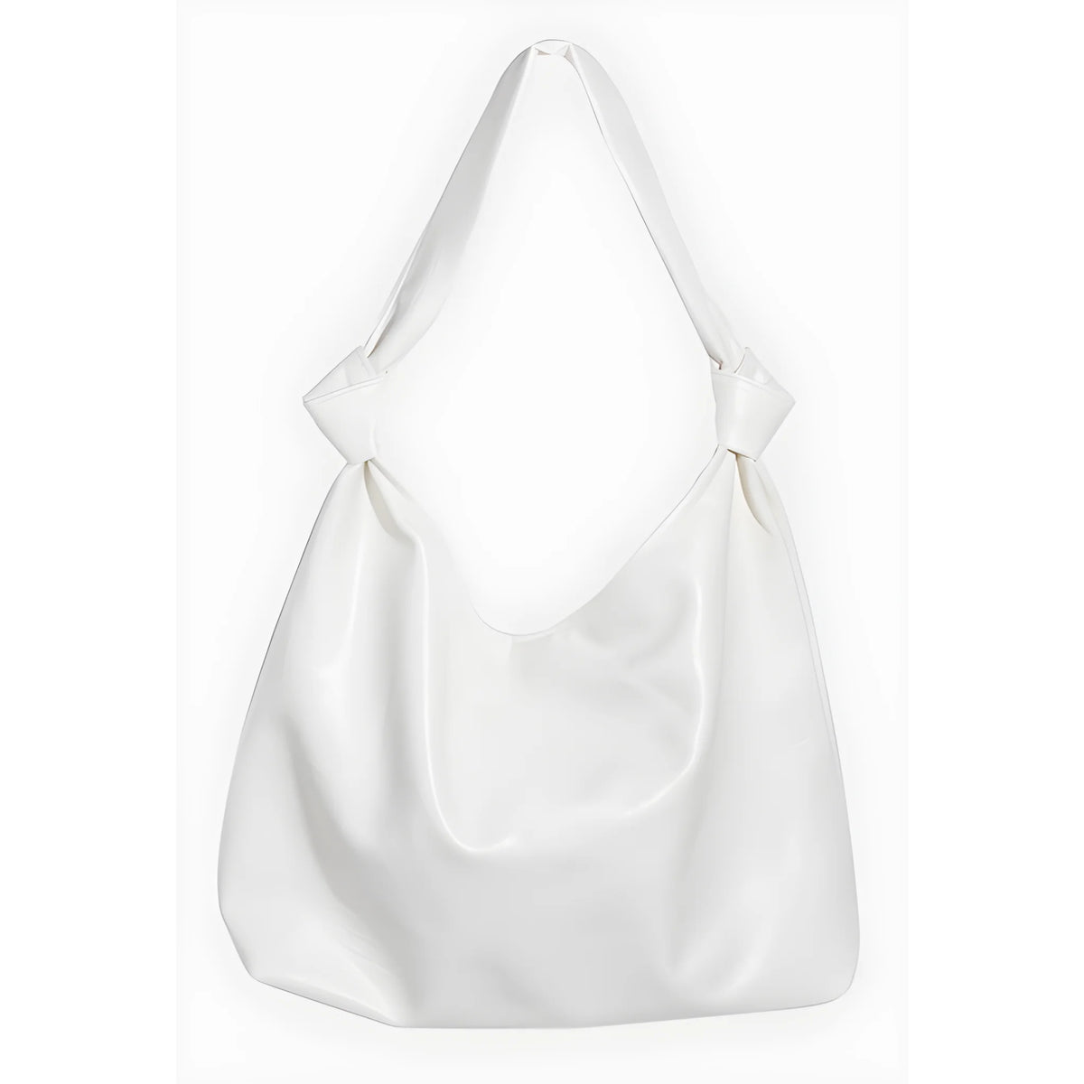 White slouchy hobo bag with long shoulder strap in weathered faux leather tote bag