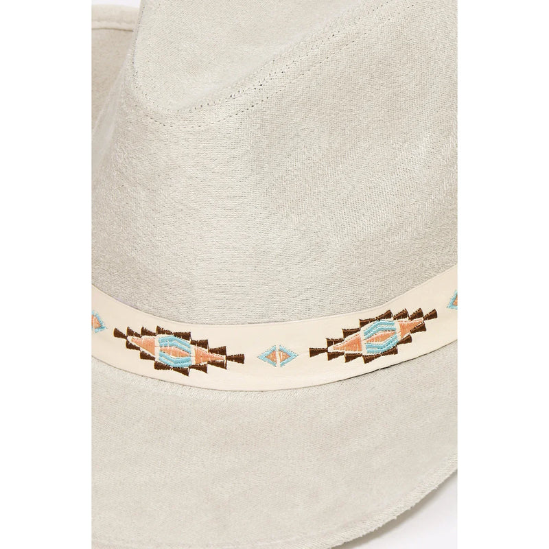 Western Boho Pattern Strap Cowboy Hat - Ivory - FELT HAT