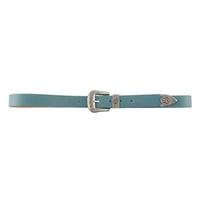 Turquoise leather Western Style Skinny Belt with silver-toned buckle and conchos