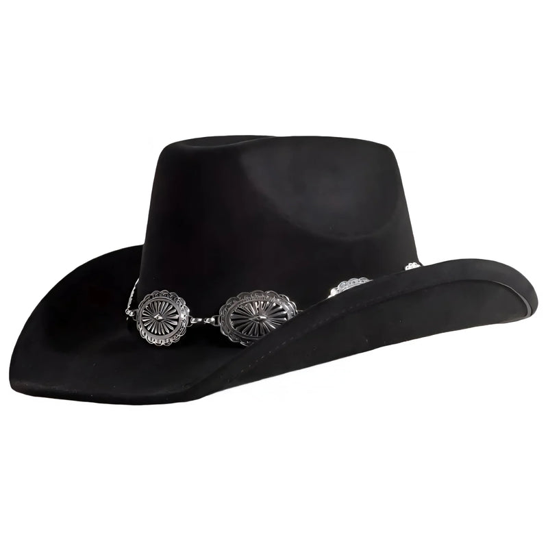 Western Concho Disc Chain Hat Black FELT HAT