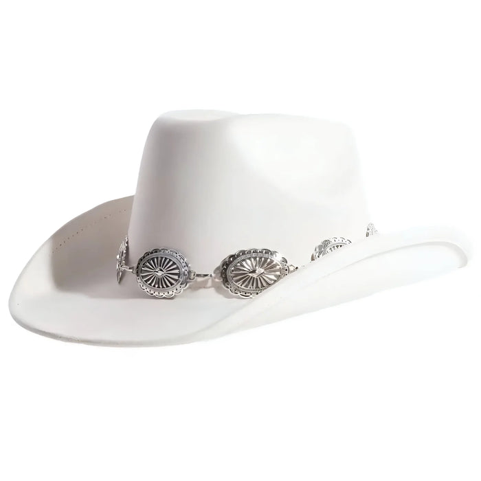 Western Concho Disc Chain Hat Ivory FELT HAT