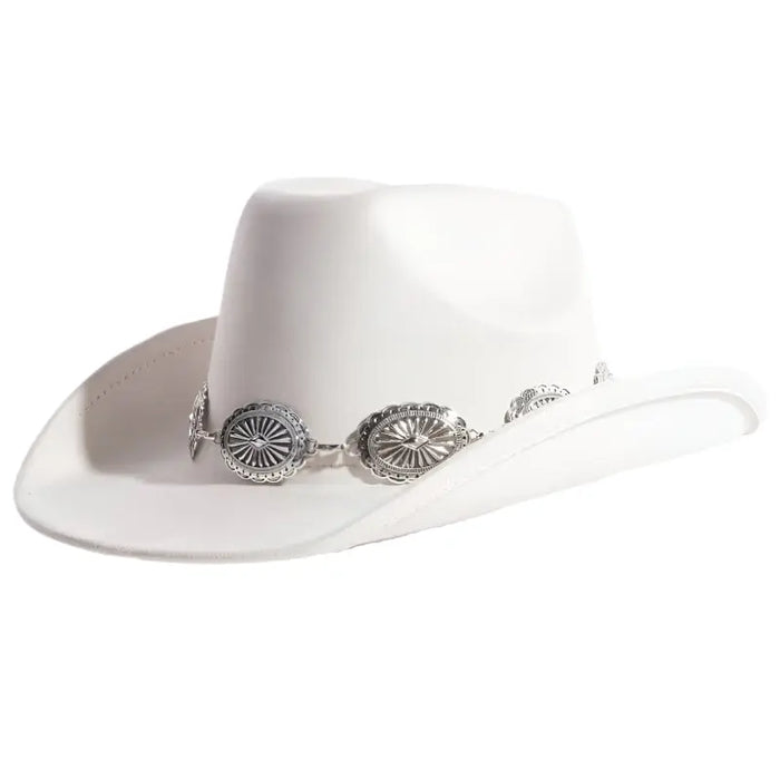 Western Concho Disc Chain Hat - Ivory - FELT HAT