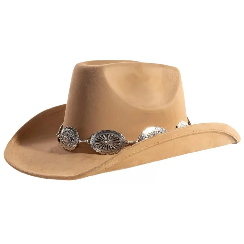 Western Concho Disc Chain Hat Tan FELT HAT